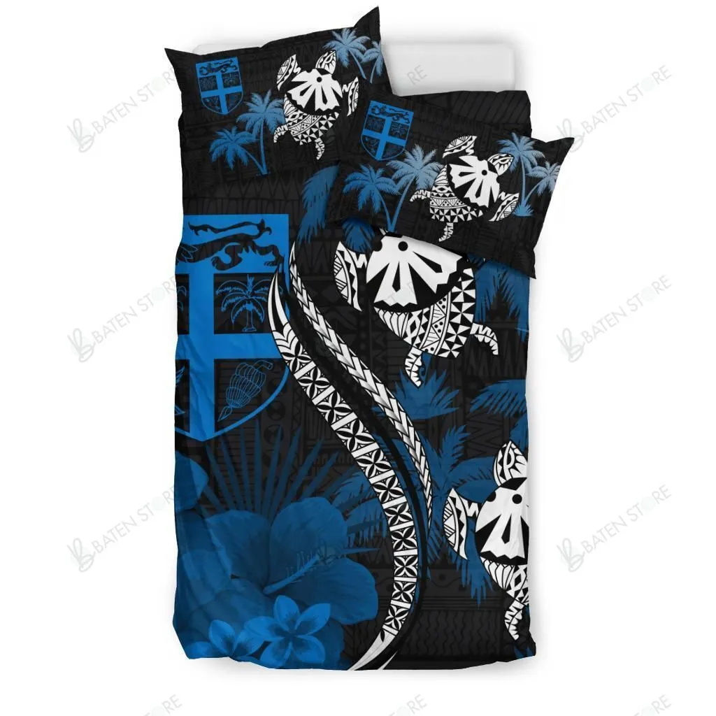 Fiji Turtle Hibiscus Plumeria Coat Of Arm Bedding Set Bedroom Decor