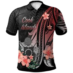 Cook Islands Polo Shirt - Red Polynesian Hibiscus Pattern Style