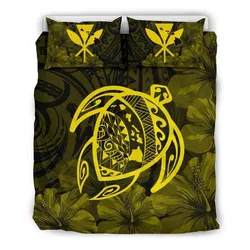 FamilyGater Bedding Set - Cover and Pillow Cases Hawaiian Map Turtle Kanaka Hibiscus Polynesian - Yellow - AH J4