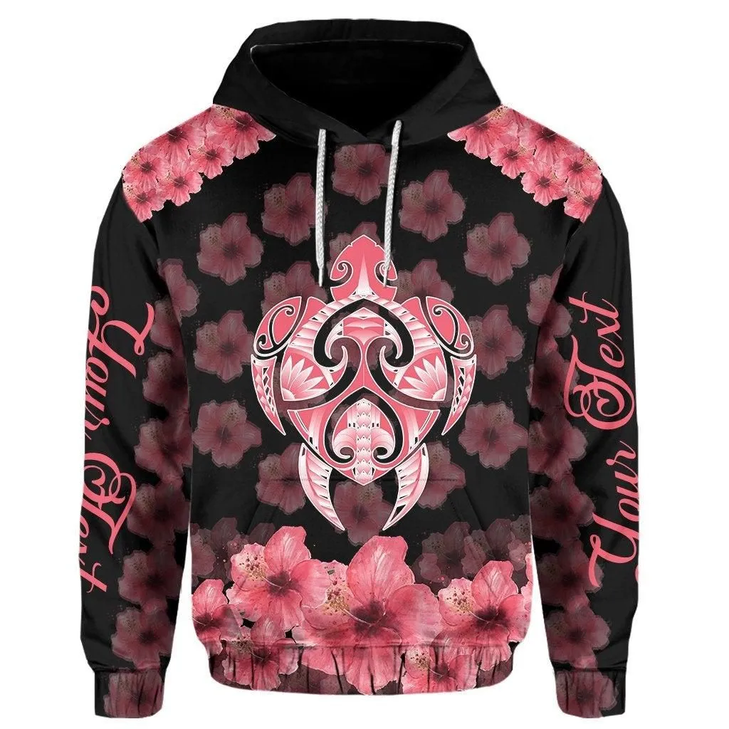 (Personalized) Kanaka Turtle Hibiscus Hoodie - Black Pink