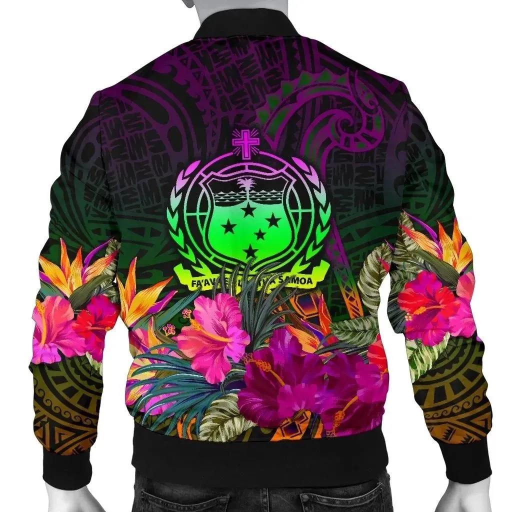 Samoa Personalised Men's Bomber Jacket - Summer Hibiscus - BN15