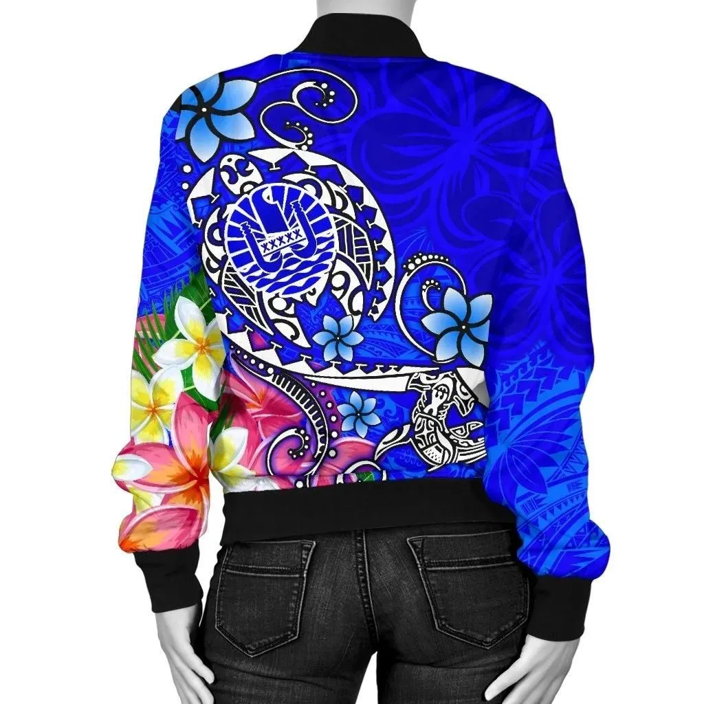 FamilyGater Jacket - Bomber Jacket Tahiti - Turtle Plumeria (Blue) - BN18