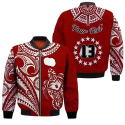 (Custom Text and Number) Rarotonga Cook Islands Bomber Jacket Turtle and Map Style Red LT13