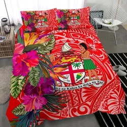 Vibe Hoodie Fiji Bedding Set - Hibiscus Polynesian Pattern Red Version