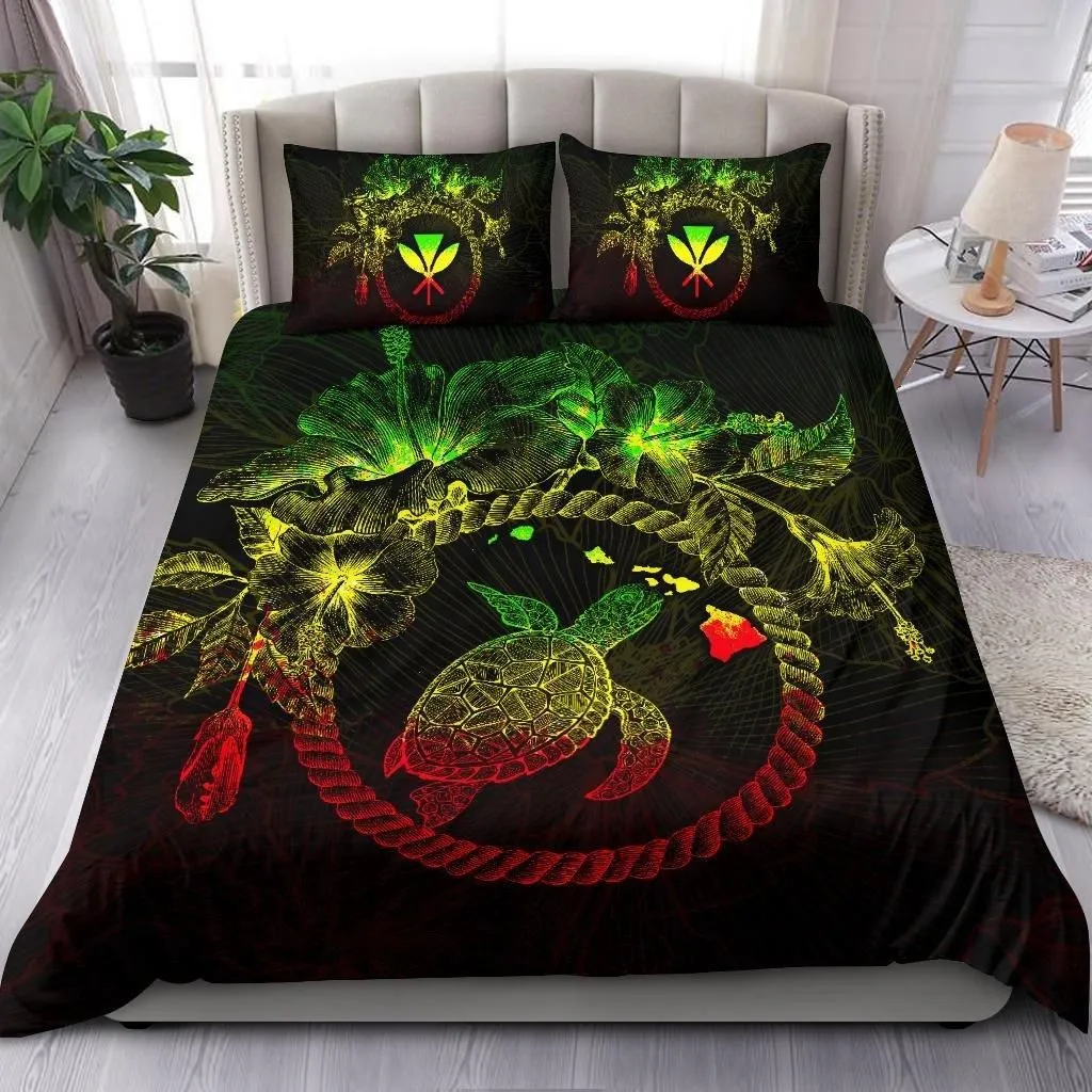 Alohawaii Bedding Set - Cover and Pillow Cases Polynesian Hawaii - Reggae Turtle Hibiscus Flower Frame Vintage - BN12