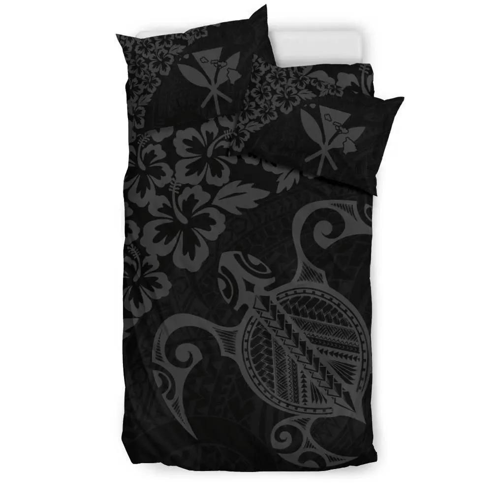 FamilyGater Bedding Set - Cover and Pillow Cases Hawaiian Map Turtle Hibiscus Kanaka Polynesian - Gray - AH J4