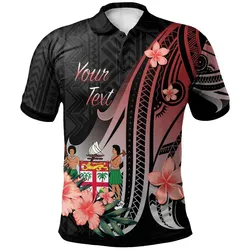 Fiji Personalised Custom Polo Shirt - Red Polynesian Hibiscus Pattern Style
