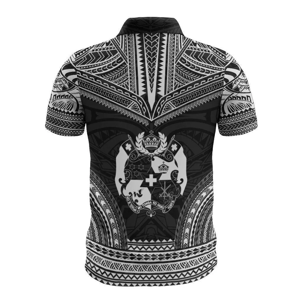Tonga Polo Shirt - Tonga Coat Of Arms Polynesian Chief Tattoo Black Version