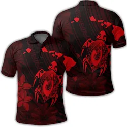 Hawaiian Map Turtle Plumeria Hibiscus Fish Hook Polynesian Polo Shirt Red - AH