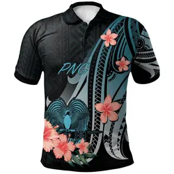 Papua New Guinea Polo Shirt - Turquoise Polynesian Hibiscus Pattern Style