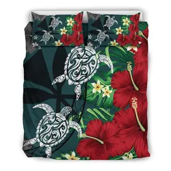 Hawaii Map Turtle Hibiscus Plumeria Polynesian - Bedding Set AH J2