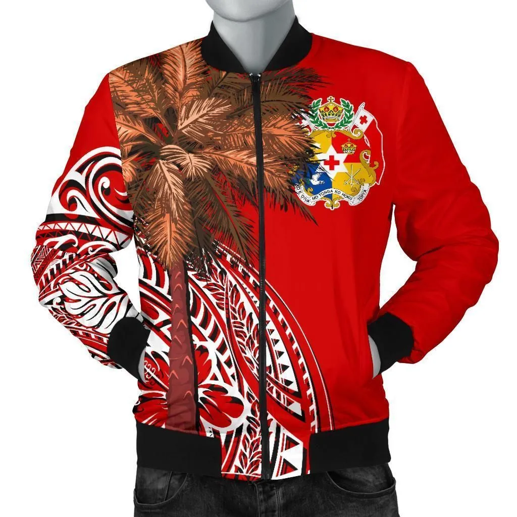 Tonga Mens Bomber Jacket - Polynesian Palm Tree Flag