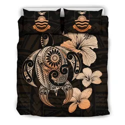 FamilyGater Bedding Set - Cover and Pillow Cases Kiribati Hibiscus Plumeria Mix Polynesian Orange Turtle - J1