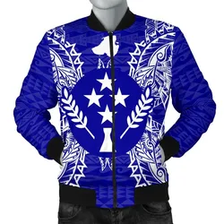 Kosrae Polynesian Mens Bomber Jacket Map Blue