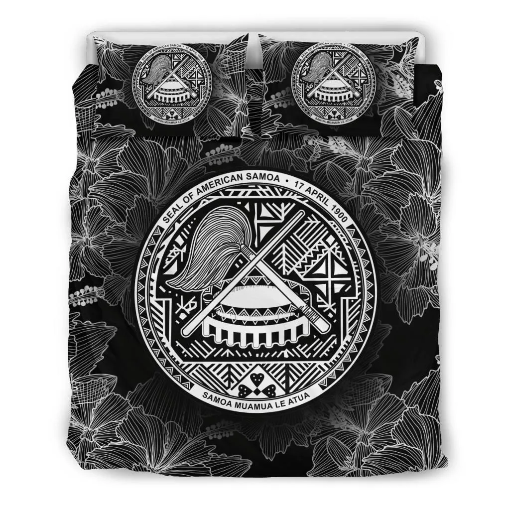 FamilyGater Bedding Set - Cover and Pillow Cases American Samoa Polynesian - Black Hibiscus - BN39
