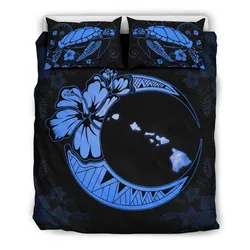 Hawaiian Map Hibiscus Turtle Polynesian Moon Bedding Set Deep Blue