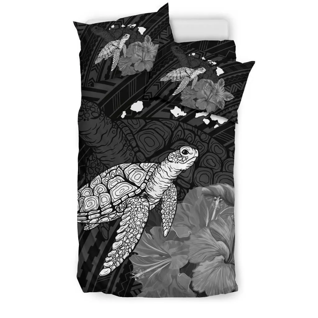 Hawaii Polynesian Hibiscus Turtle Map Bedding Set - AH - White