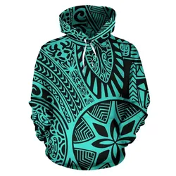 Alohawaii Hoodie - Polynesian Hawaiian Style Tribal Tattoo Turquoise Pullover - AH - JR