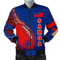 Samoa Men's Bomber Jacket - Rugby Ball Fire - BN09