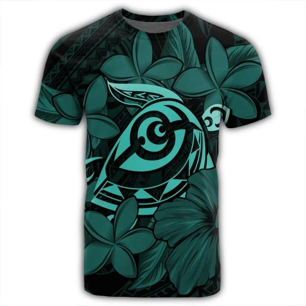 Alohawaii Tee - Hawaiian Turtle Hibiscus Plumeria Kanaka Polynesian T-Shirt Turquoise - Soft Style - AH - J4R