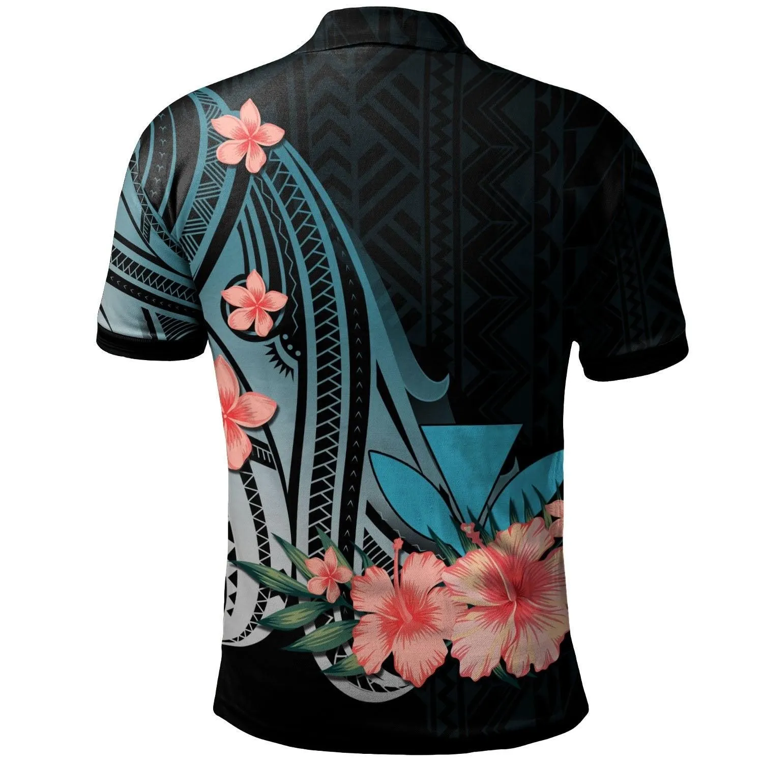 Kanaka Maoli Polo Shirt - Turquoise Polynesian Hibiscus Pattern Style