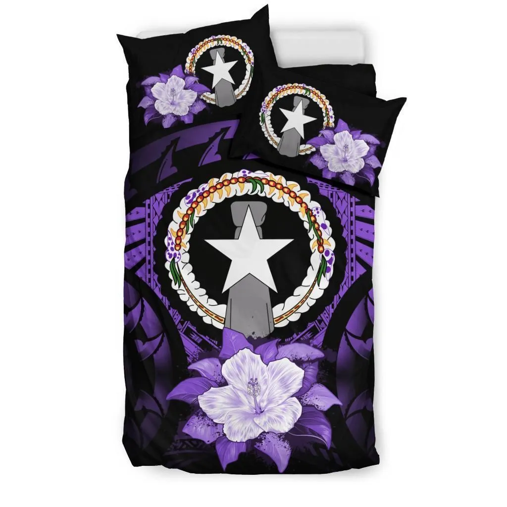 Northern Mariana Islands Purple Hibiscus Bedding Set Bedroom Decor