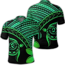 Hawaiian Turtle Plumeria Kakau Polynesian Quilt Polo Shirt Neo Green AH