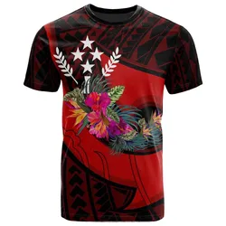 Kosrae T Shirt - Polynesian Hook and Hibiscus Red