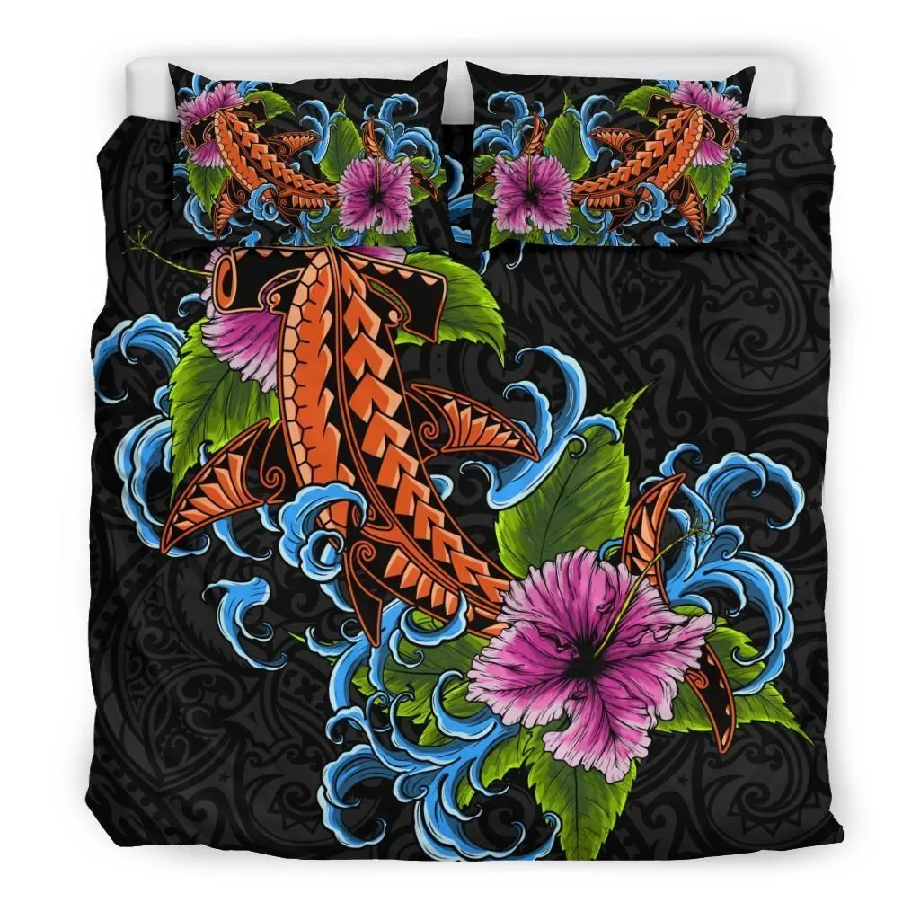 Hawaii Bedding Set - Polynesian Shark Hibiscus - Bn11