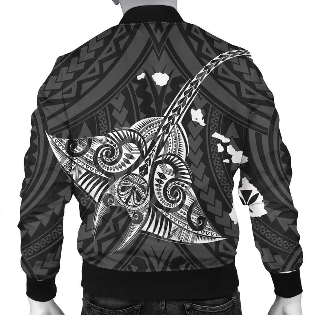 Hawaiian Map Kanaka Manta Ray Polynesian Bomber Jacket White