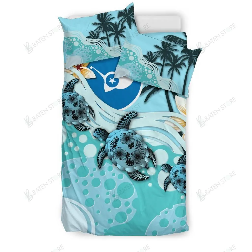 Yap Flag Blue Turtle Hibiscus Bedding Set Bedroom Decor