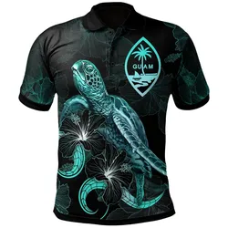 Guam Polynesian Polo Shirt - Turtle With Blooming Hibiscus Turquoise