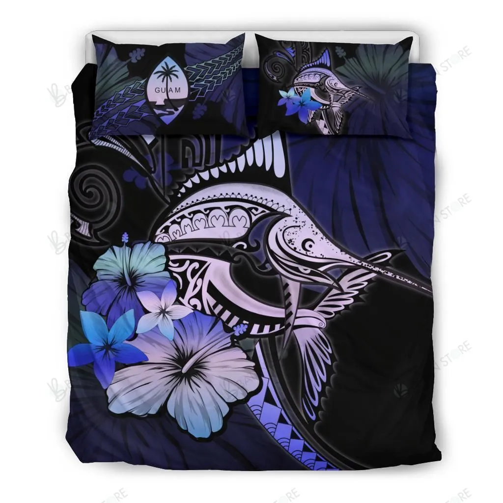 Guam Purple Blue Marlin And Hibiscus Bedding Set Bedroom Decor