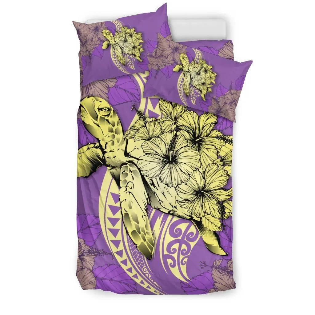 Hawaiian Bedding Set - Hawaii Polynesian Turtle Hibiscus Bedding Set - Yellow