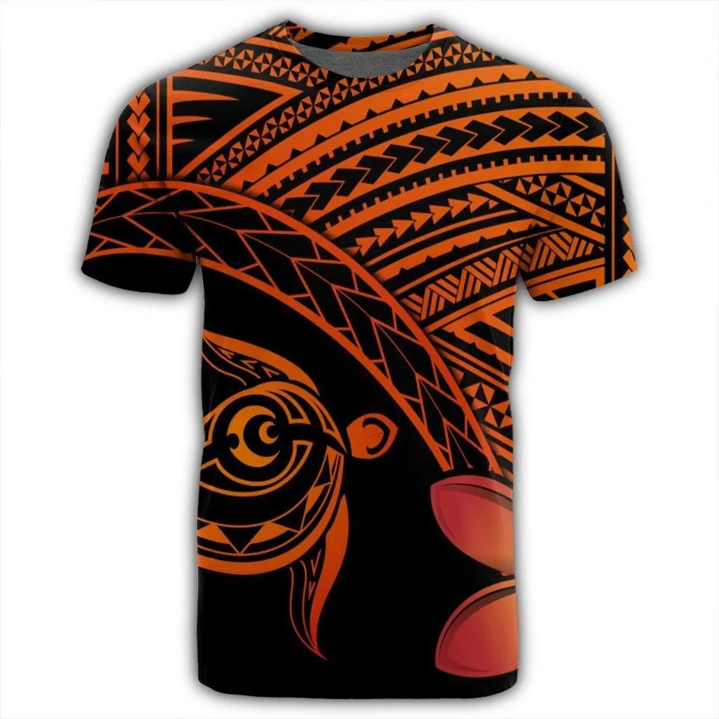 Hawaiian Turtle Plumeria Kakau Polynesian Quilt T-Shirt Neo Orange AH