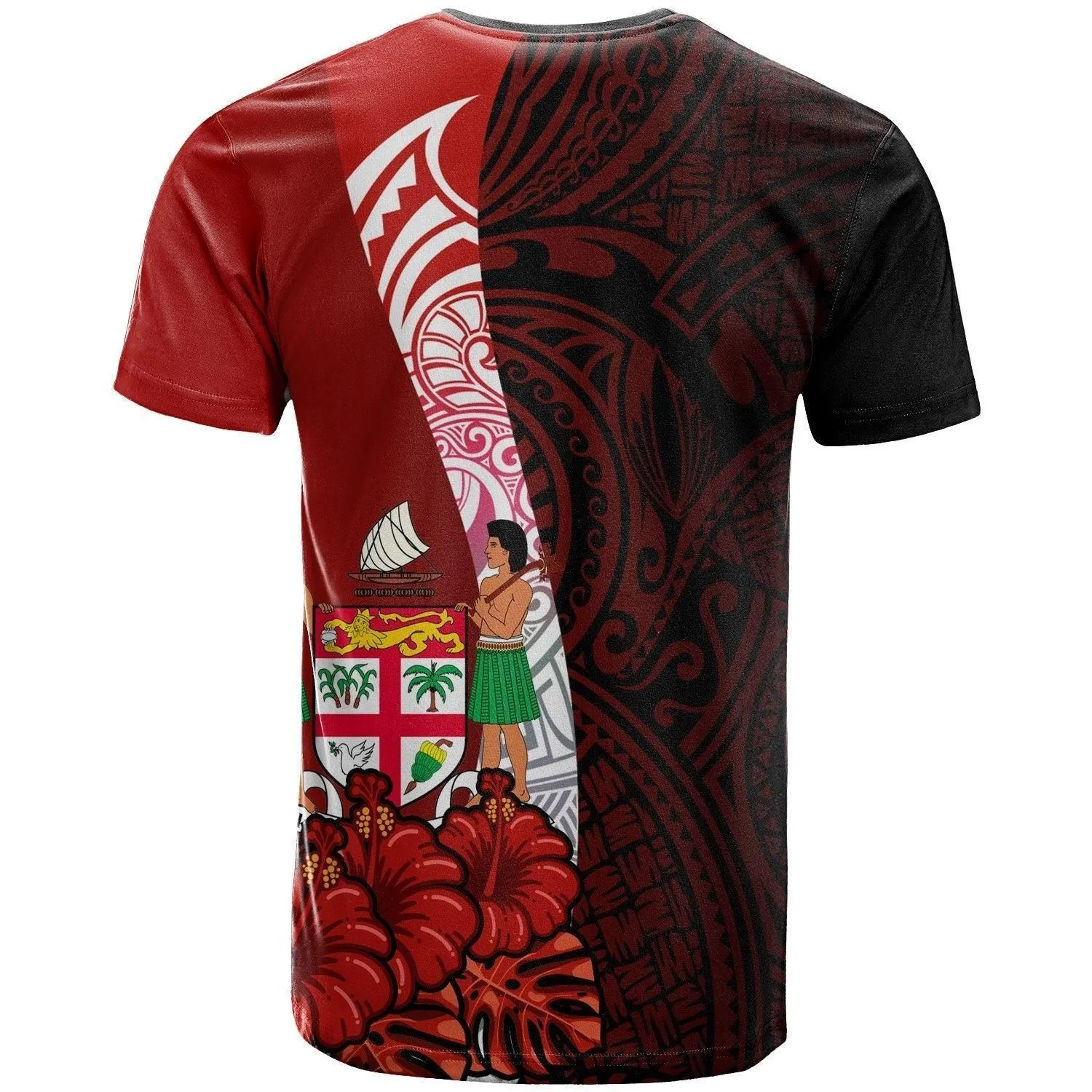 Fiji Polynesian Custom Personalised T-Shirt - Arm With Hibiscus