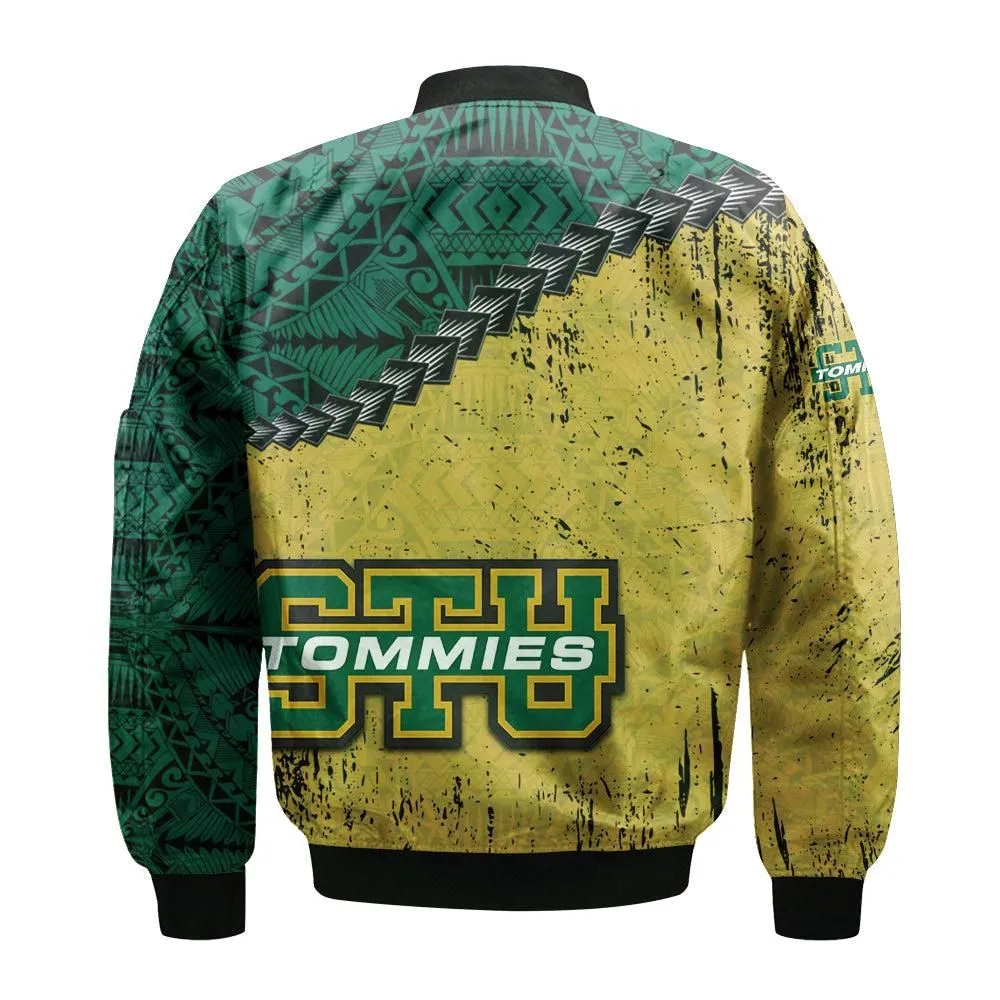 St. Thomas (Canada) Tommies Bomber Jacket Grunge Polynesian Tattoo - CA CIS