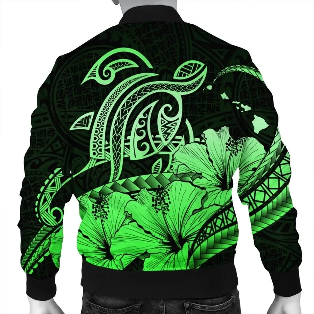 FamilyGater Jacket - Hawaii Turtle Map Polynesian Bomber Jacket Safety Green - AH - JR