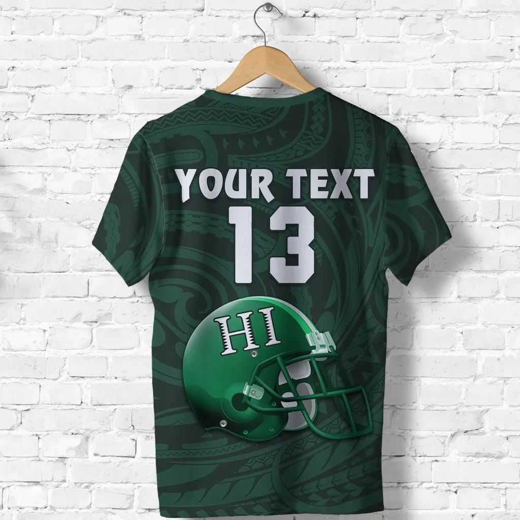 (Custom Personalised) Hawaii Warrior Football T-Shirt Polynesian Kakau - Custom Text and Number LT13