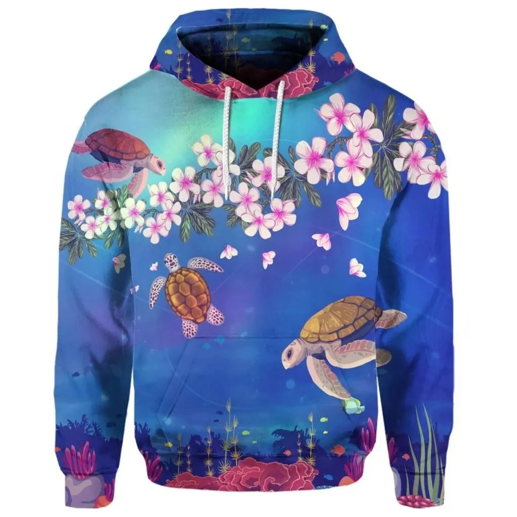 Alohawaii Hoodie - (Personalised) Hawaiian Turtle And Plumeria Pattern Polynesian Hoodie - AH - JR