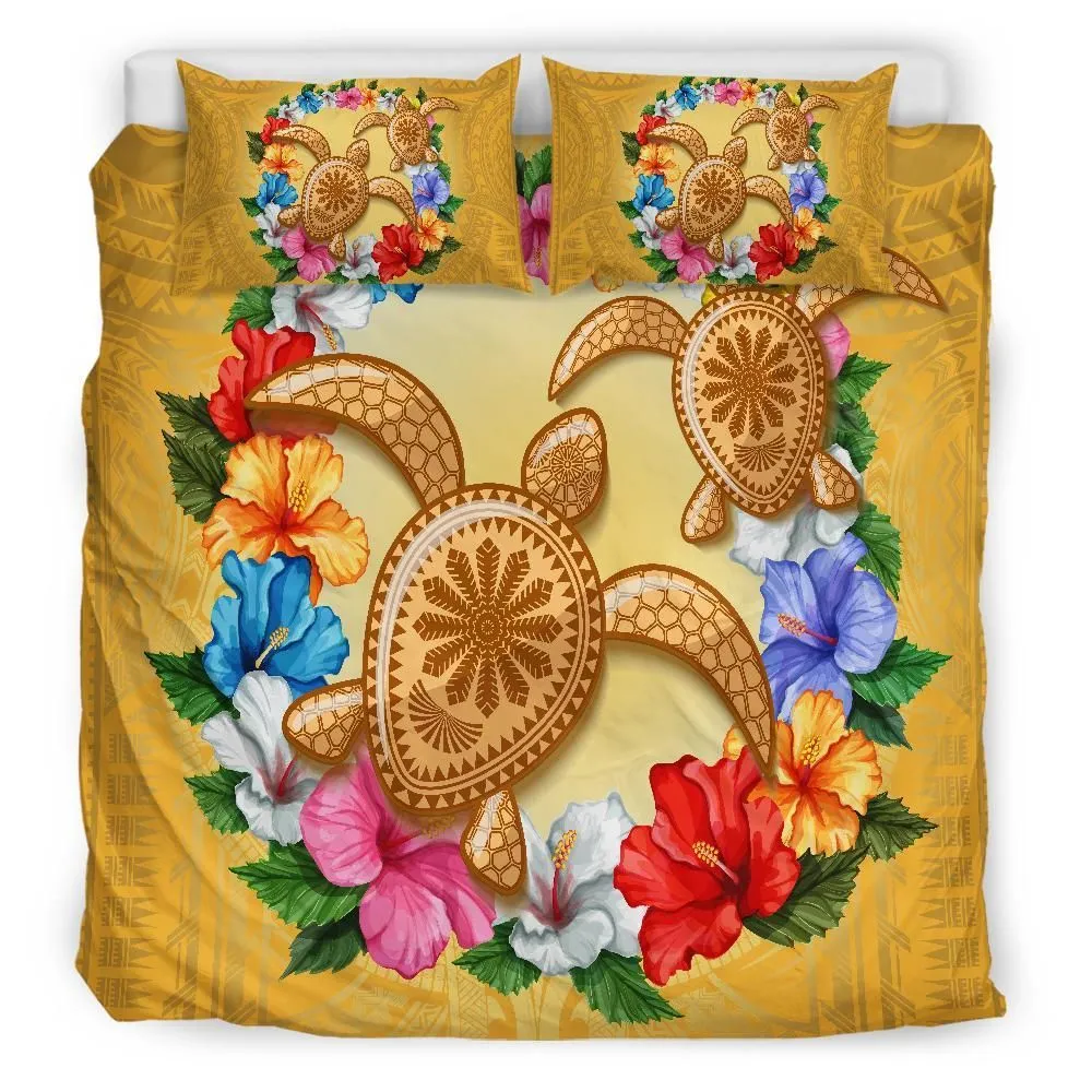 Hawaii Turtle Hibiscus Wreath Polynesian Bedding Set - Crown Style - AH