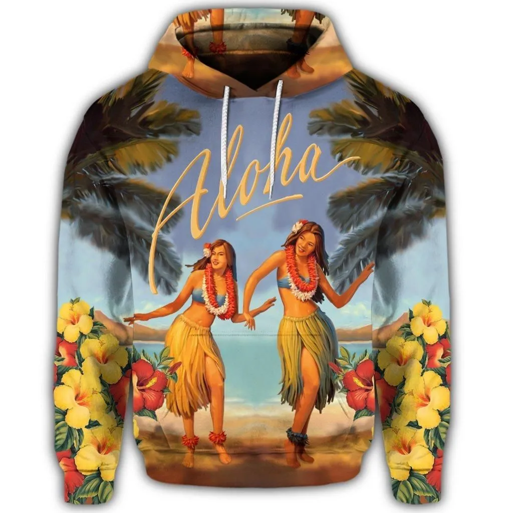 Hawaiian Aloha Hula Girl Hibiscus Polynesian Hoodie
