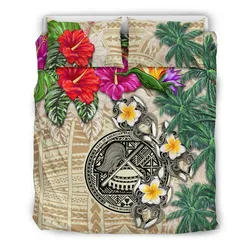 American Samoa Bedding Set - Hibiscus Turtle Tattoo Beige