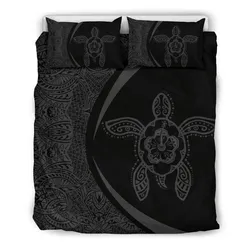 FamilyGater Home Set - Hawaiian Hibiscus Turtle Polynesian Bedding Set-Circle Style Grey - AH - J7