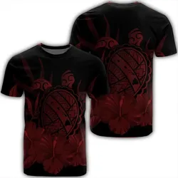 Alohawaii Tee - Hawaiian Map Turtle Hibiscus Polynesian T-shirt Red - AH - J4R