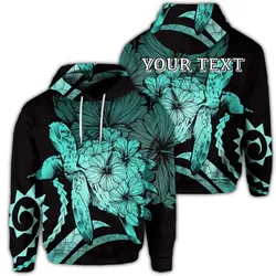 (Personalised) Hawaiian - Hawaii Turtle Hibiscus Polynesian Vintage Hoodie - Turquoise