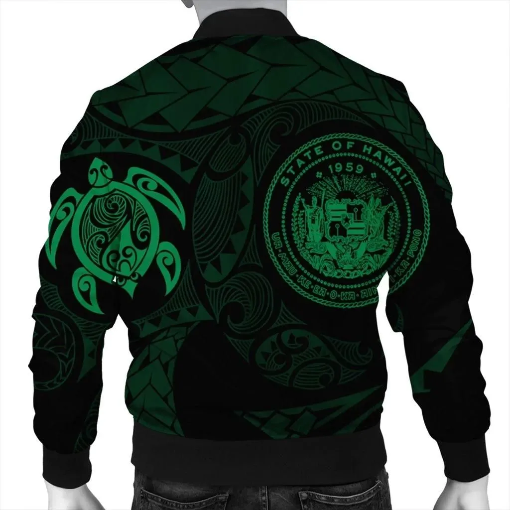 Alohawaii Jacket - Hawaiian Coat Of Arms Turtle Polynesian Bomber Jacket Green AH - J7R