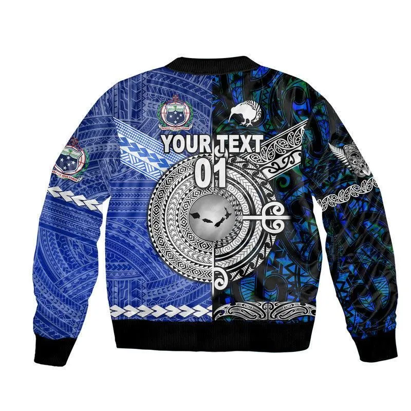 (Custom Personalised) Samoa And New Zealand Bomber Jacket Together - Blue LT8