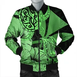 Hawaii Turtle Bomber Jacket Polynesian Hibiscus Art Ver 2.0 Green