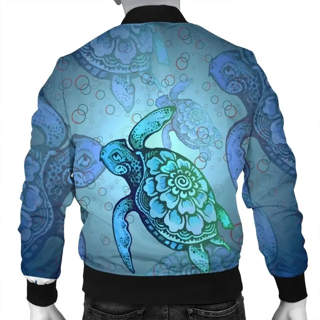 FamilyGater Jacket - Hawaiian Turtle In The Sea Bubble Polynesian Bomber Jacket - AH - JR